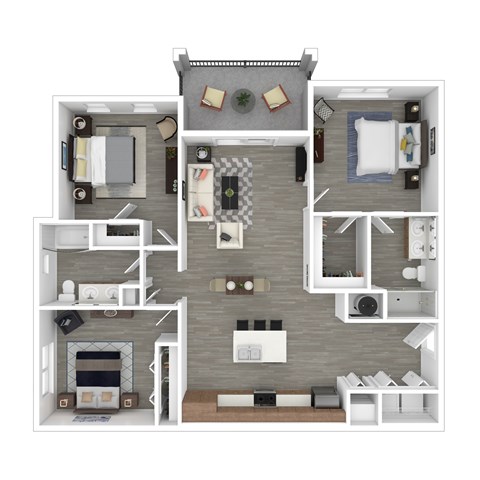 Floor plan for 3 beds, 2 baths, 1235 sqft